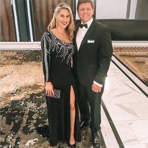 Mac Duggal One Shoulder Long Sleeve Gown